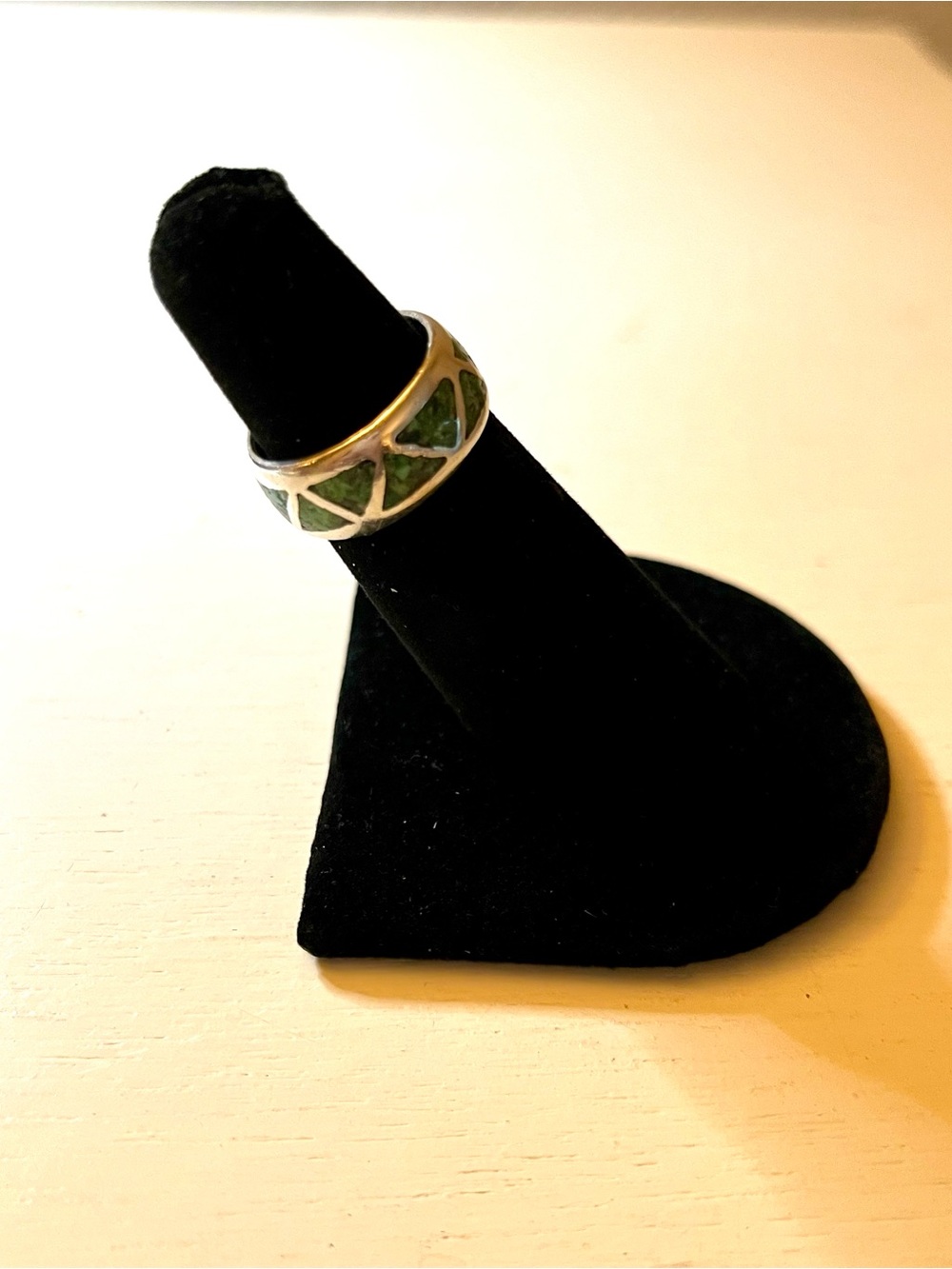 Green Turquoise Silver Band Ring